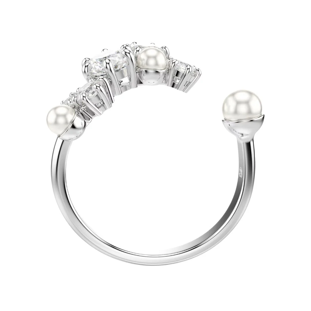 Swarovski Constella sormus, vaalea metalli kirkkailla kristalleilla ja valkoisilla helmillä - Image 4