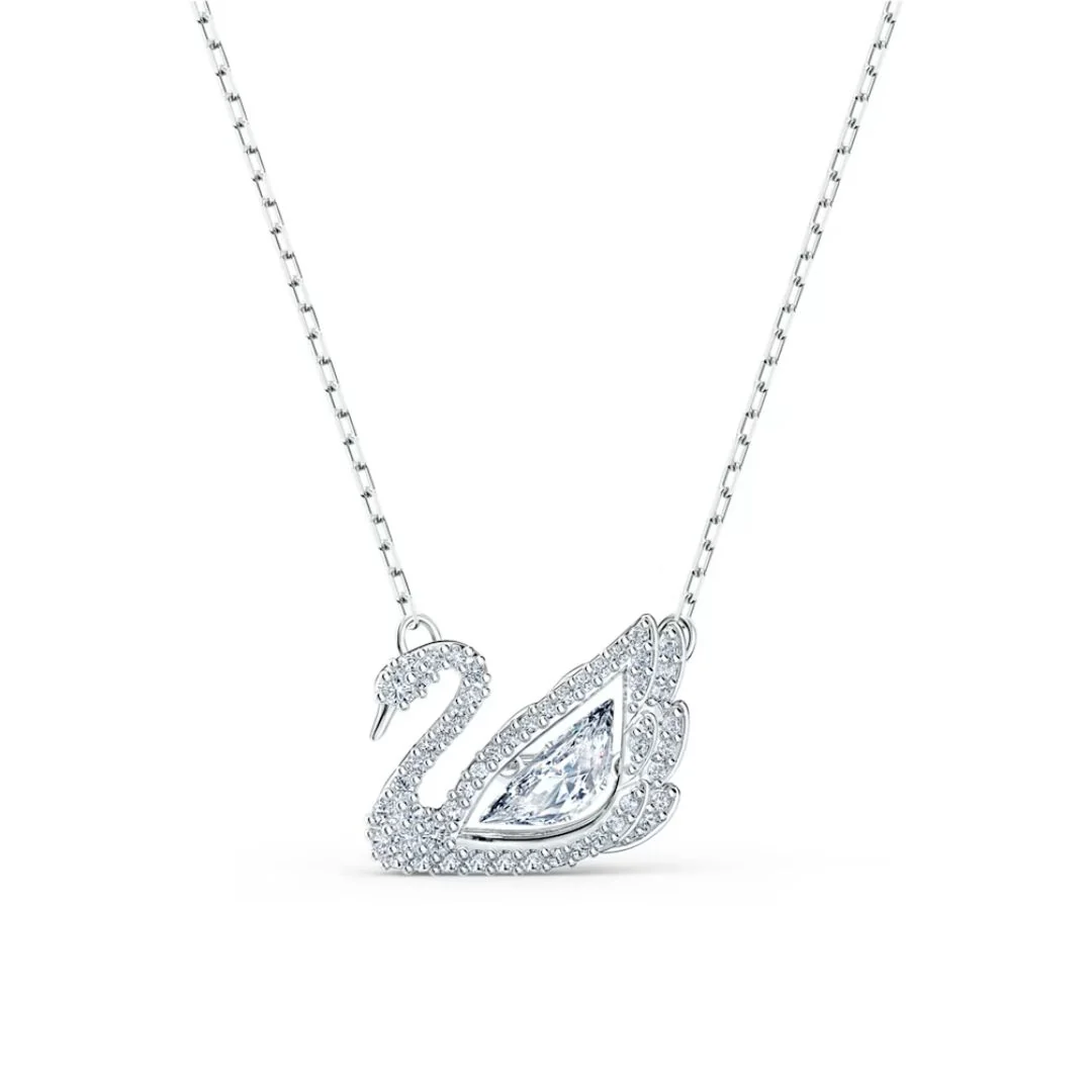 Swarovski Dancing Swan riipus, vaalea metalli ja kirkkaat kristallit 5514421