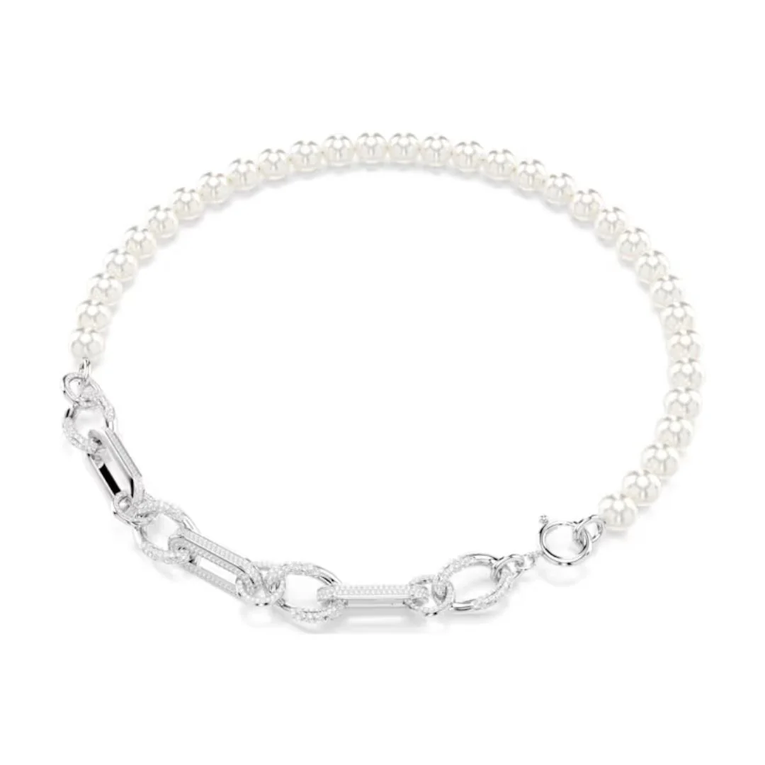 Swarovski Dextera kaulakoru, vaalea metalli kirkkailla kristalleilla ja valkoisilla helmillä 5692744