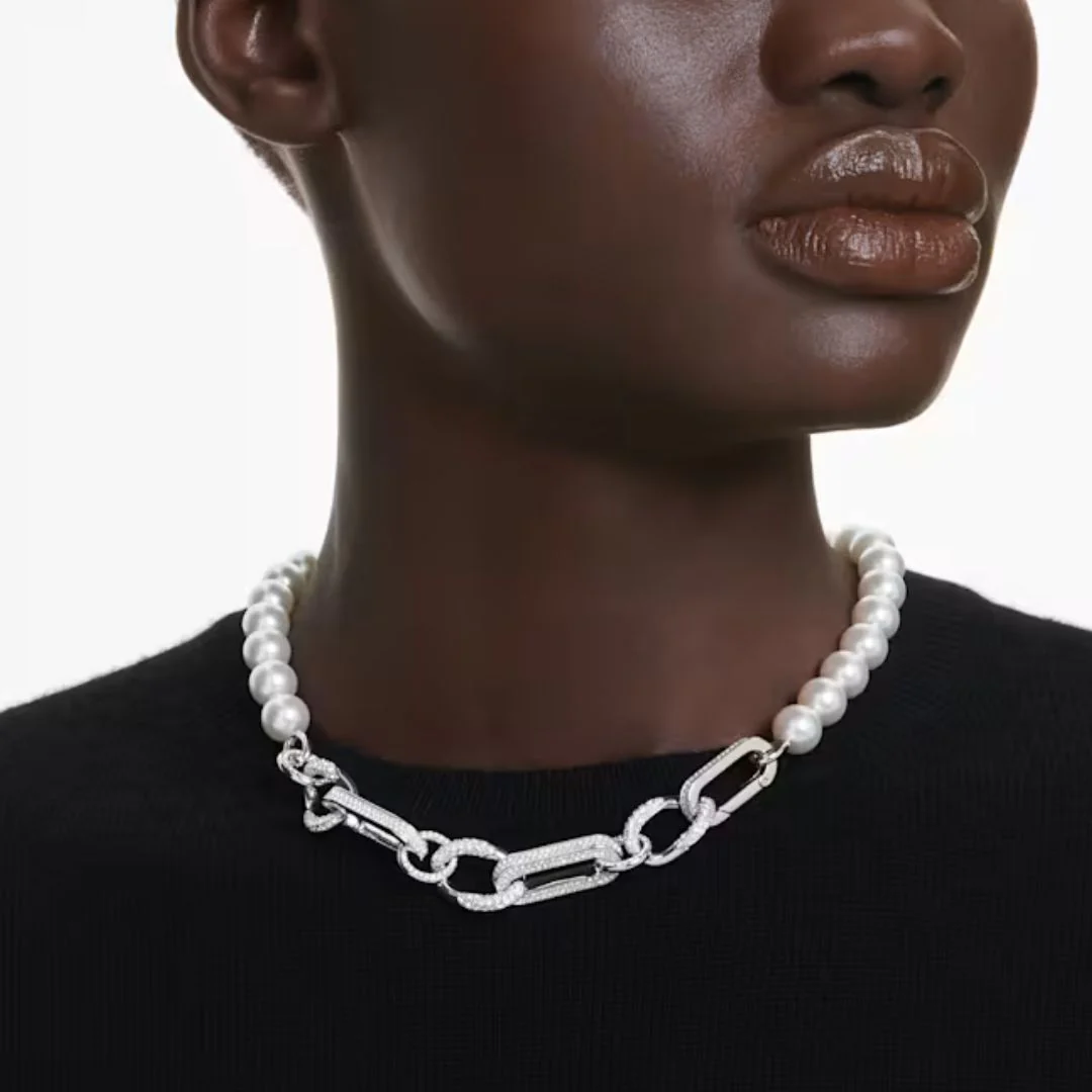 Swarovski Dextera kaulakoru, vaalea metalli kirkkailla kristalleilla ja valkoisilla helmillä 5692744 - Image 3