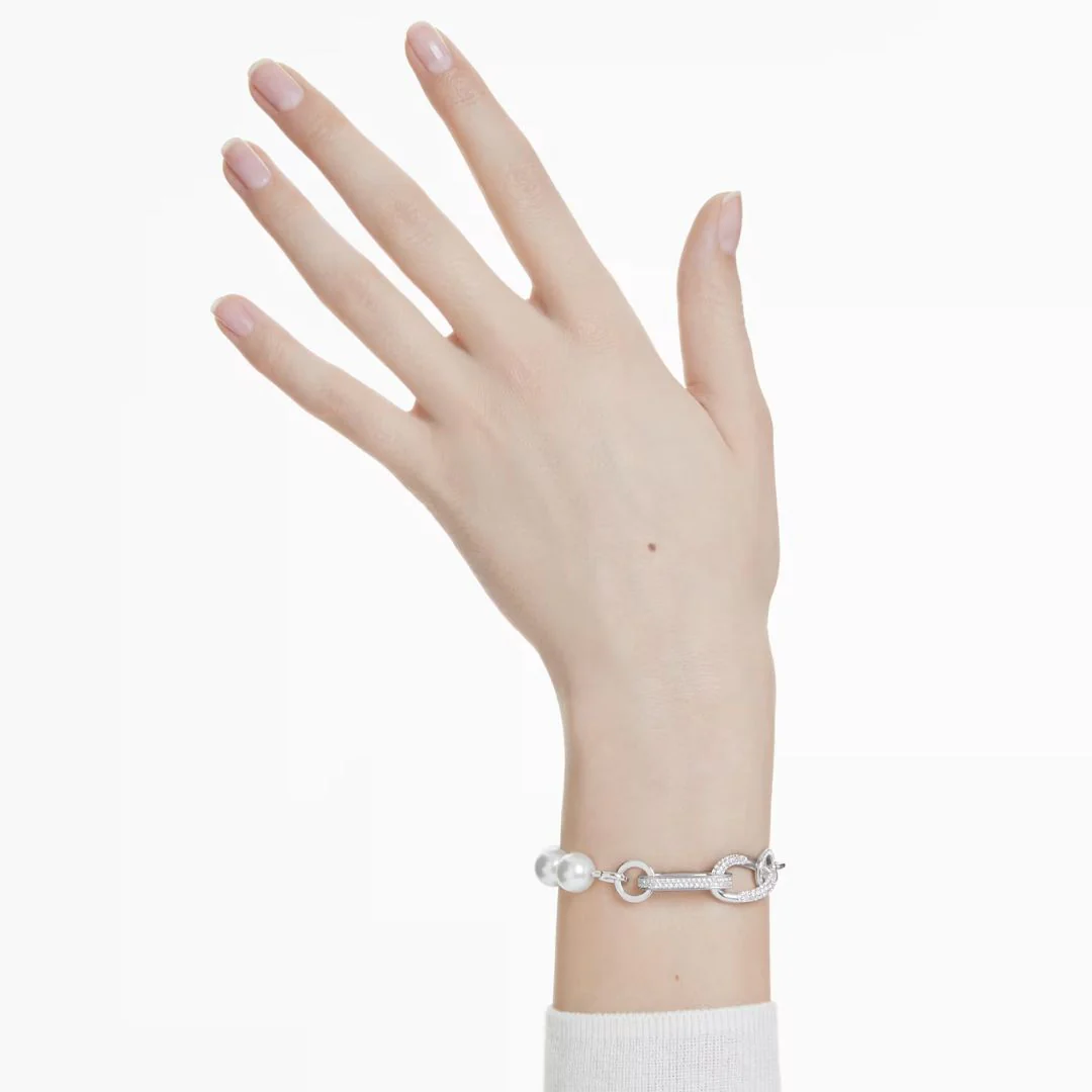 Swarovski Dextera rannekoru, vaalea metalli kirkkailla kristalleilla ja valkoisilla helmillä 5692743 - Image 3
