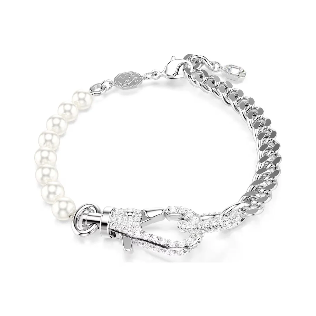 Swarovski Dextera rannekoru, vaalea metalli kirkkailla kristalleilla ja valkoisilla helmillä 5696256