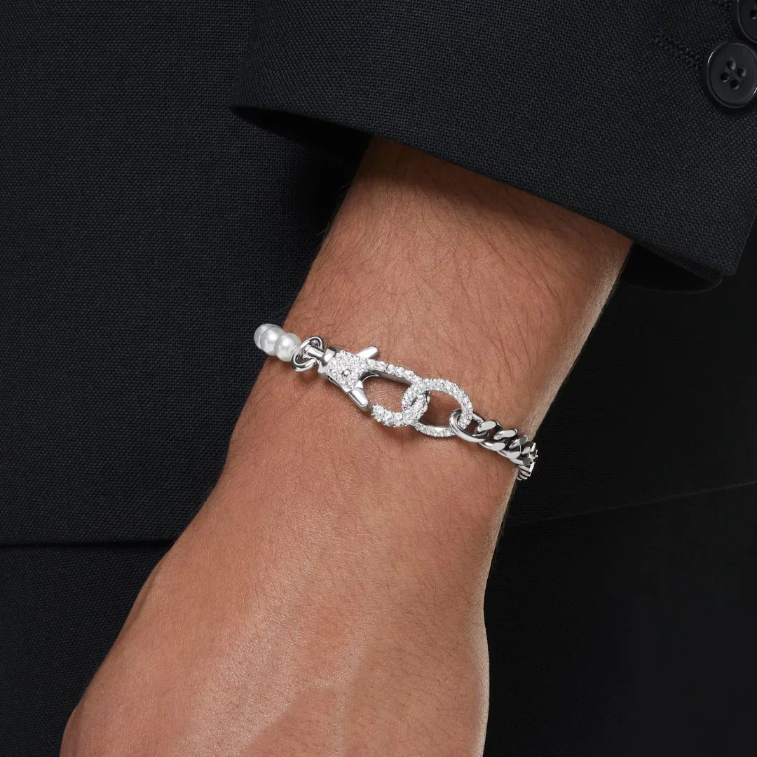 Swarovski Dextera rannekoru, vaalea metalli kirkkailla kristalleilla ja valkoisilla helmillä 5696256 - Image 2
