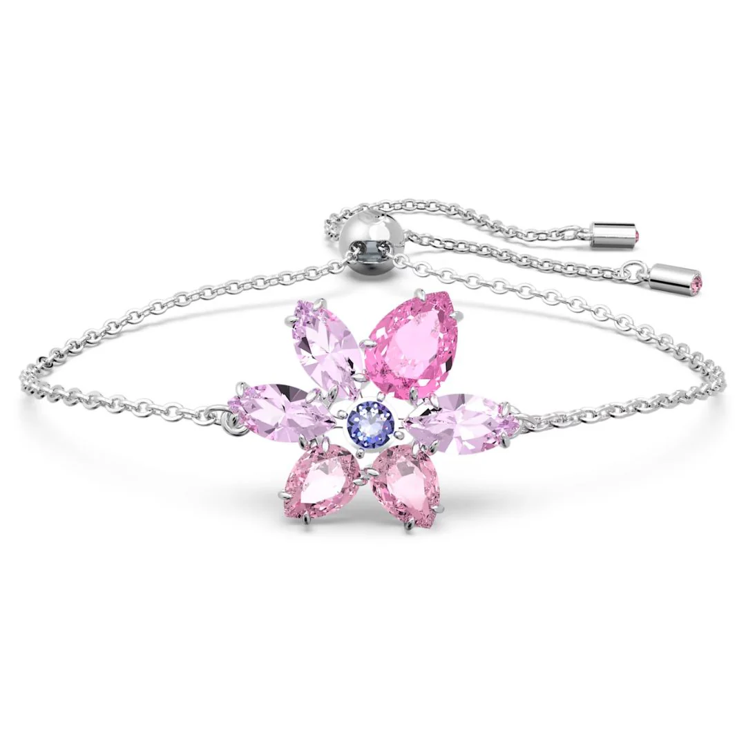 Swarovski Gema rannekoru, vaalea metalli ja pinkit kristallit
