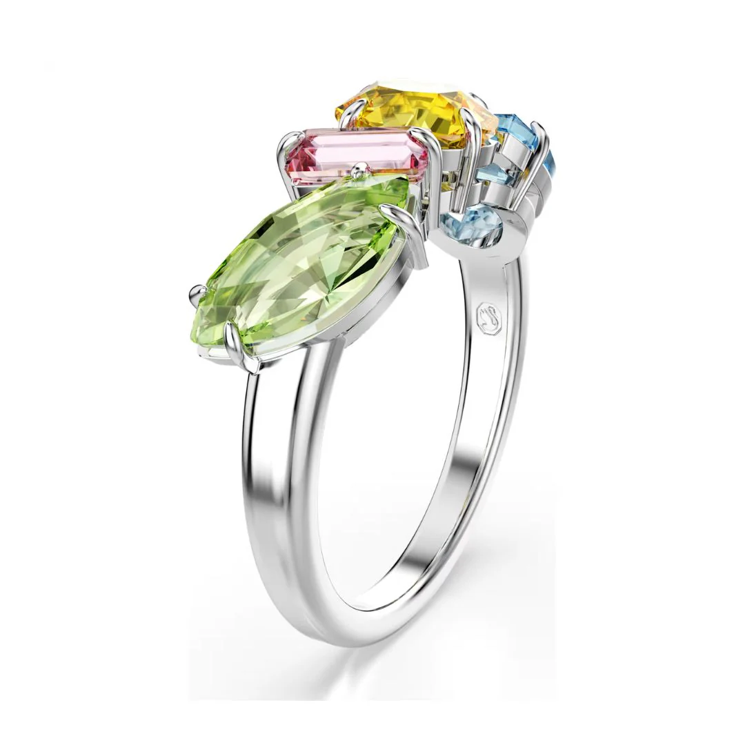 Swarovski Gema sormus, vaalea metalli ja eriväriset kristallit - Image 2
