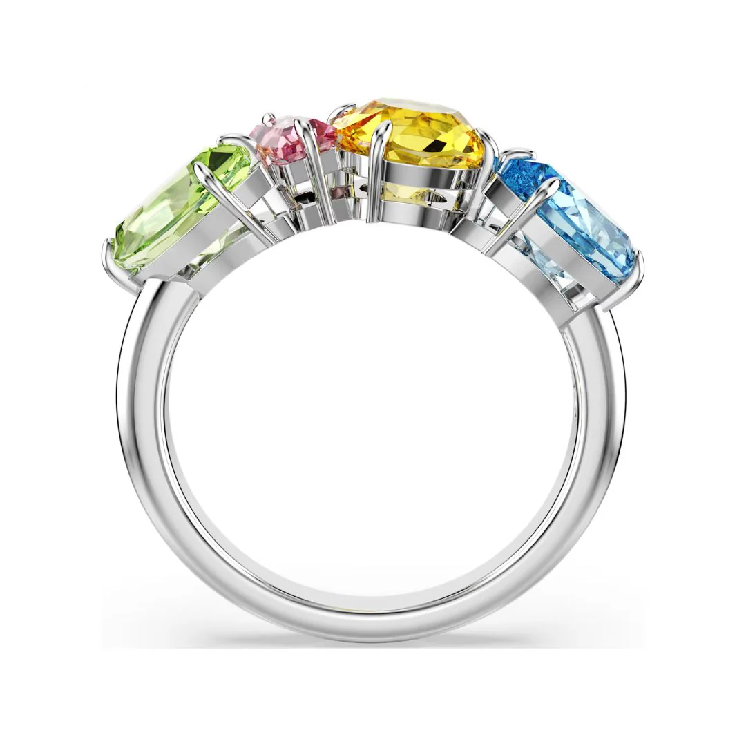 Swarovski Gema sormus, vaalea metalli ja eriväriset kristallit - Image 3
