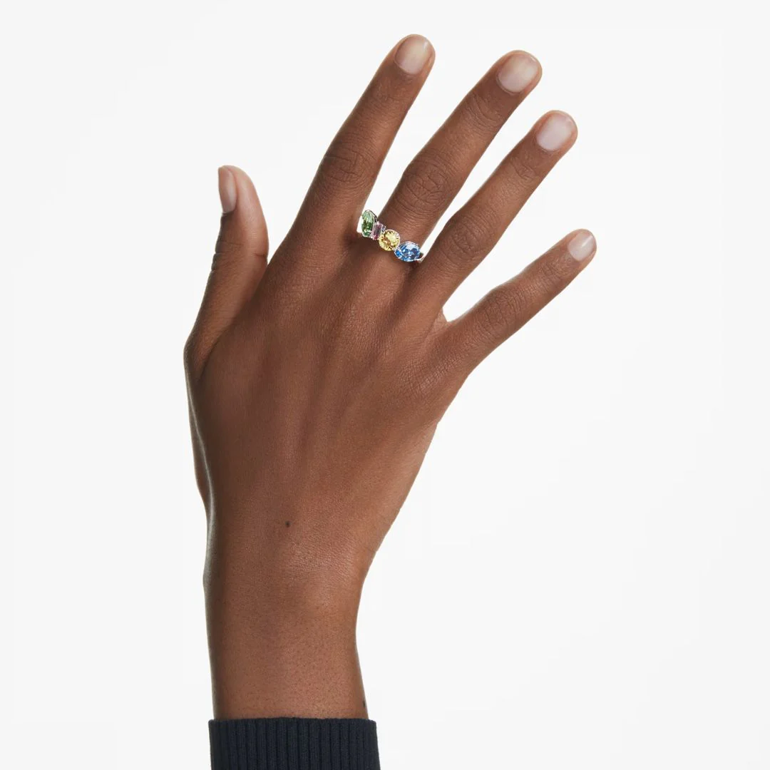 Swarovski Gema sormus, vaalea metalli ja eriväriset kristallit - Image 4