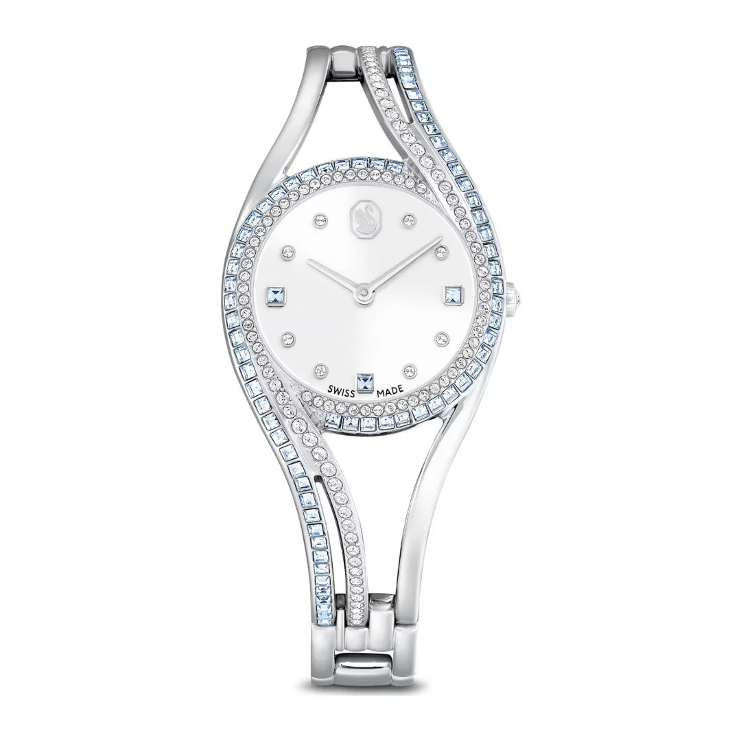 Swarovski Hyperbola bangle rannekello, hopeanväri ja siniset kristallit, 5715463