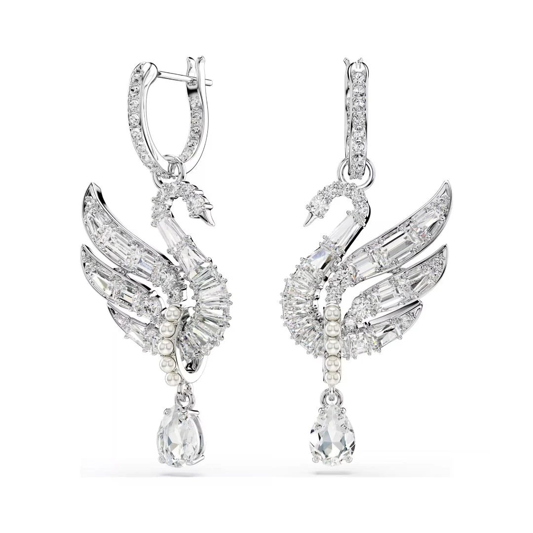 Swarovski Iconic Swan korvakorut, vaalea metalli ja kirkkaat kristallit, 5723388