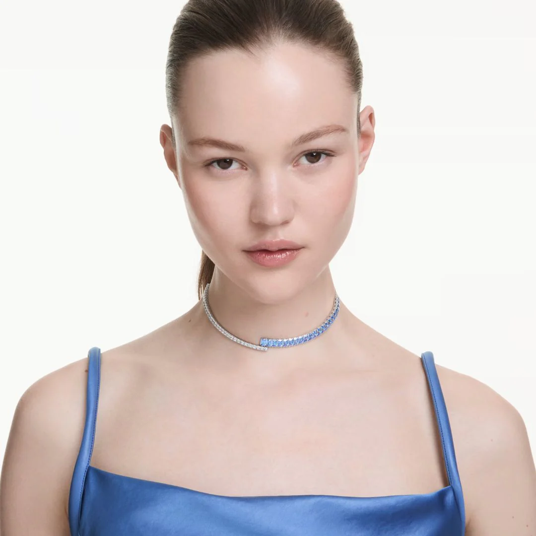 Swarovski Matrix Choker kaulakoru, vaalea metalli, siniset ja kirkkaat kristallit, 5722464 - Image 2