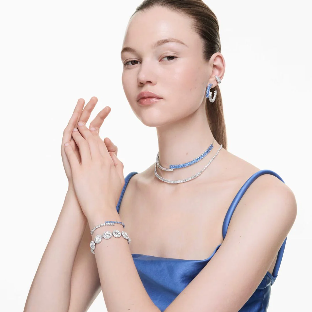Swarovski Matrix Choker kaulakoru, vaalea metalli, siniset ja kirkkaat kristallit, 5722464 - Image 3