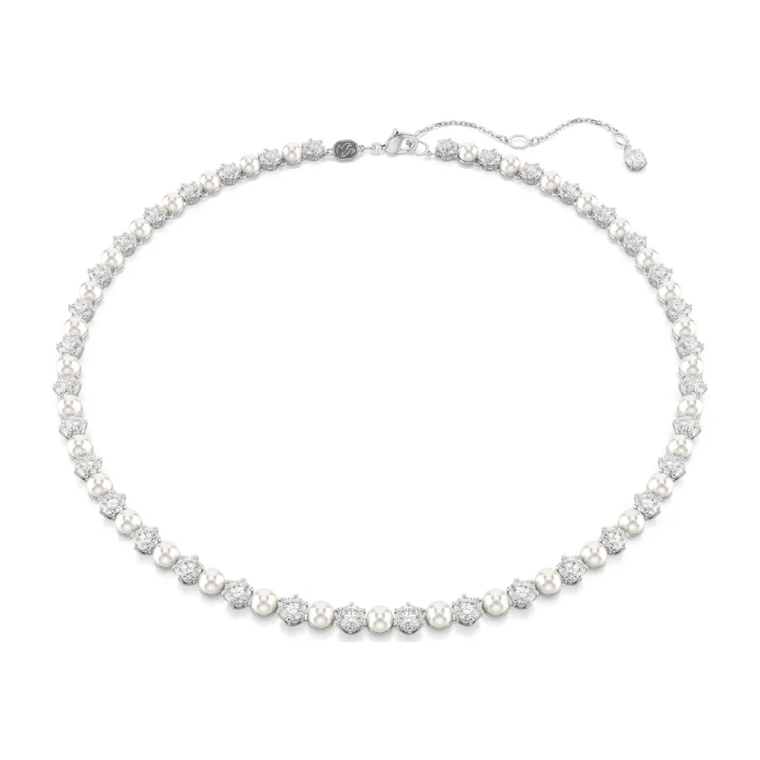 Swarovski Matrix kaulakoru, vaalea metalli, kirkkaat kristallit ja valkoiset helmet, 5689623