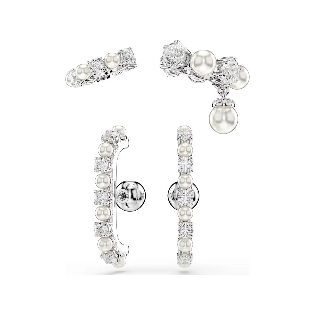 Swarovski Matrix korvakorut, setti, vaalea metalli, kirkkaat zirkonit ja valkoiset helmet 5691715