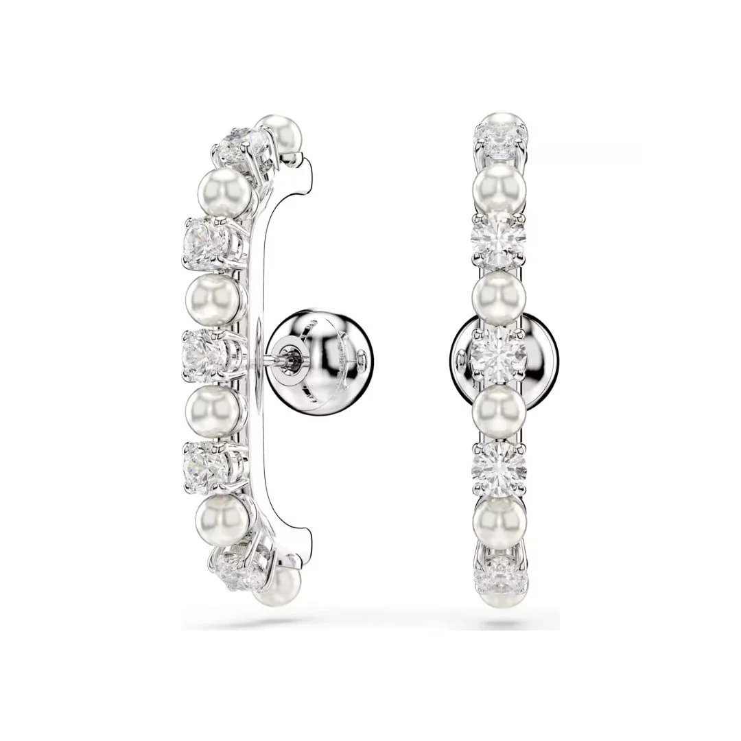 Swarovski Matrix korvakorut, setti, vaalea metalli, kirkkaat zirkonit ja valkoiset helmet 5691715 - Image 2