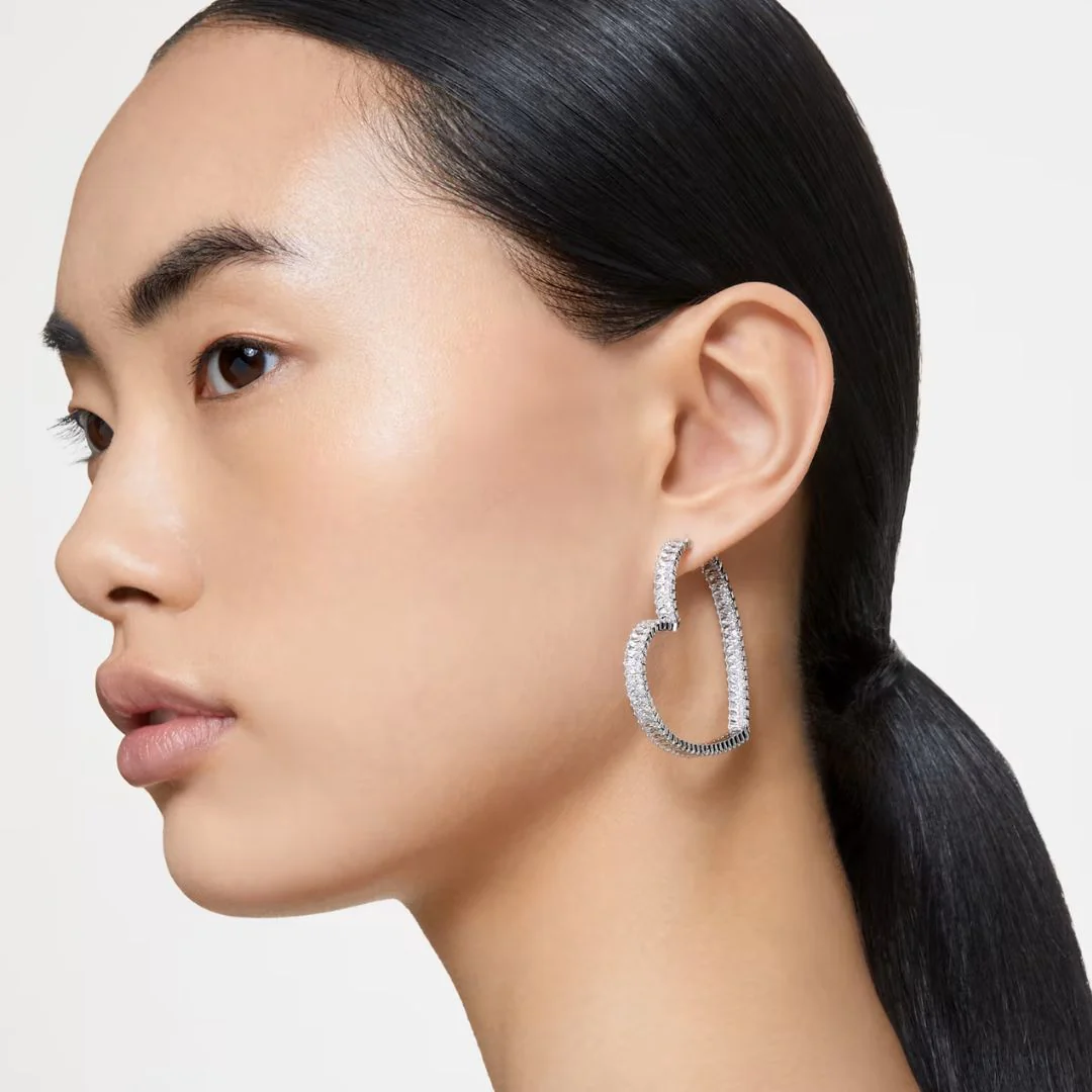 Swarovski Matrix korvakorut, sydän, koko L, vaalea metalli ja kirkkaat kristallit - Image 2
