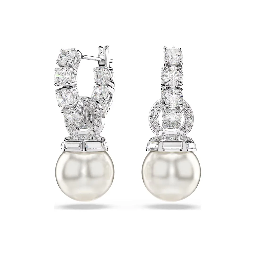 Swarovski Matrix korvakorut, vaalea metalli, kirkkaat zirkonit ja valkoiset helmet, 5691716
