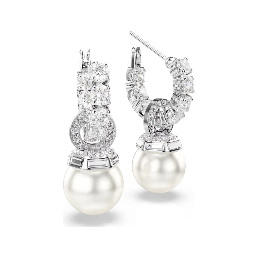 Swarovski Matrix korvakorut, vaalea metalli, kirkkaat zirkonit ja valkoiset helmet, 5691716 - Image 2