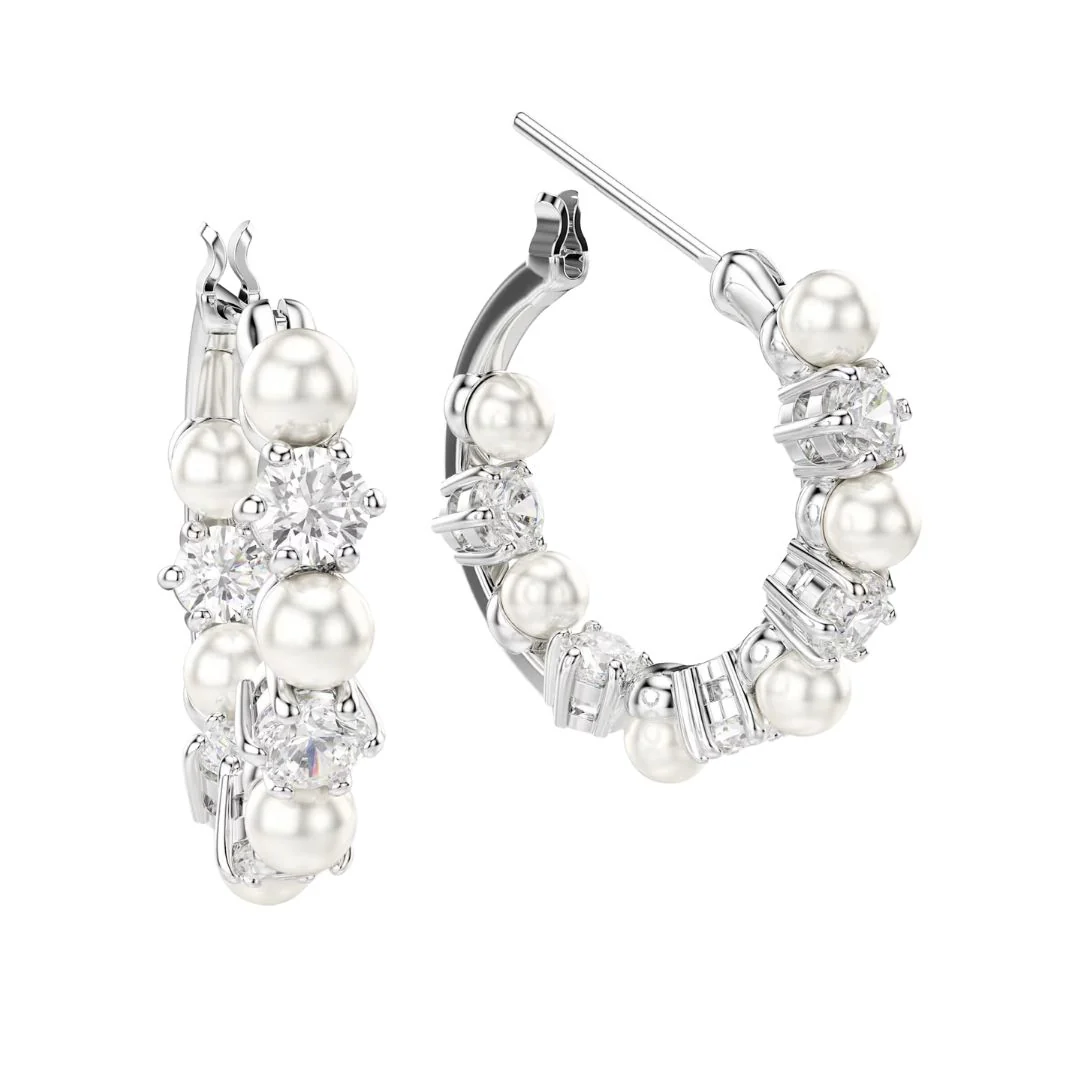 Swarovski Matrix korvakorut, vaalea metalli, kirkkaat zirkonit ja valkoiset helmet 5709256 - Image 2
