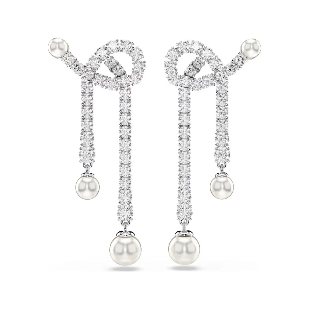 Swarovski Matrix korvakorut, vaalea metalli kirkkailla kristalleilla ja valkoisilla helmillä 5692417