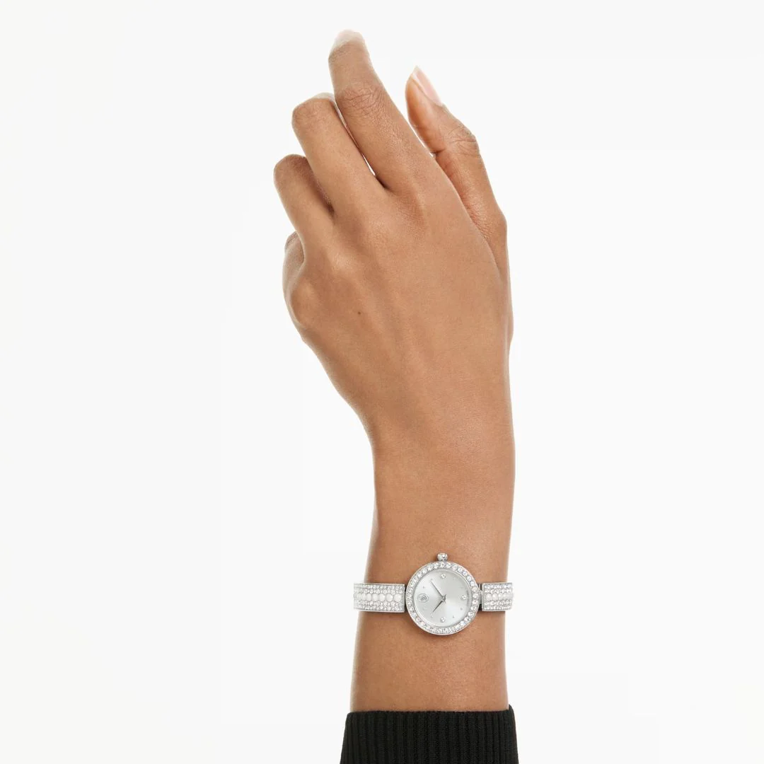 Swarovski Matrix pearl bangle rannekello, hopeanväri, valkoiset helmet ja kirkkaat kristallit, 5743680 - Image 2