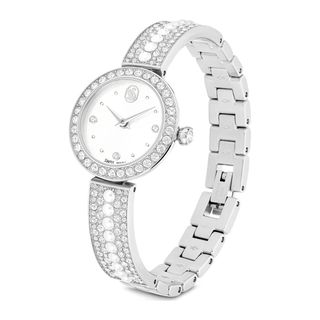 Swarovski Matrix pearl bangle rannekello, hopeanväri, valkoiset helmet ja kirkkaat kristallit, 5743680 - Image 3