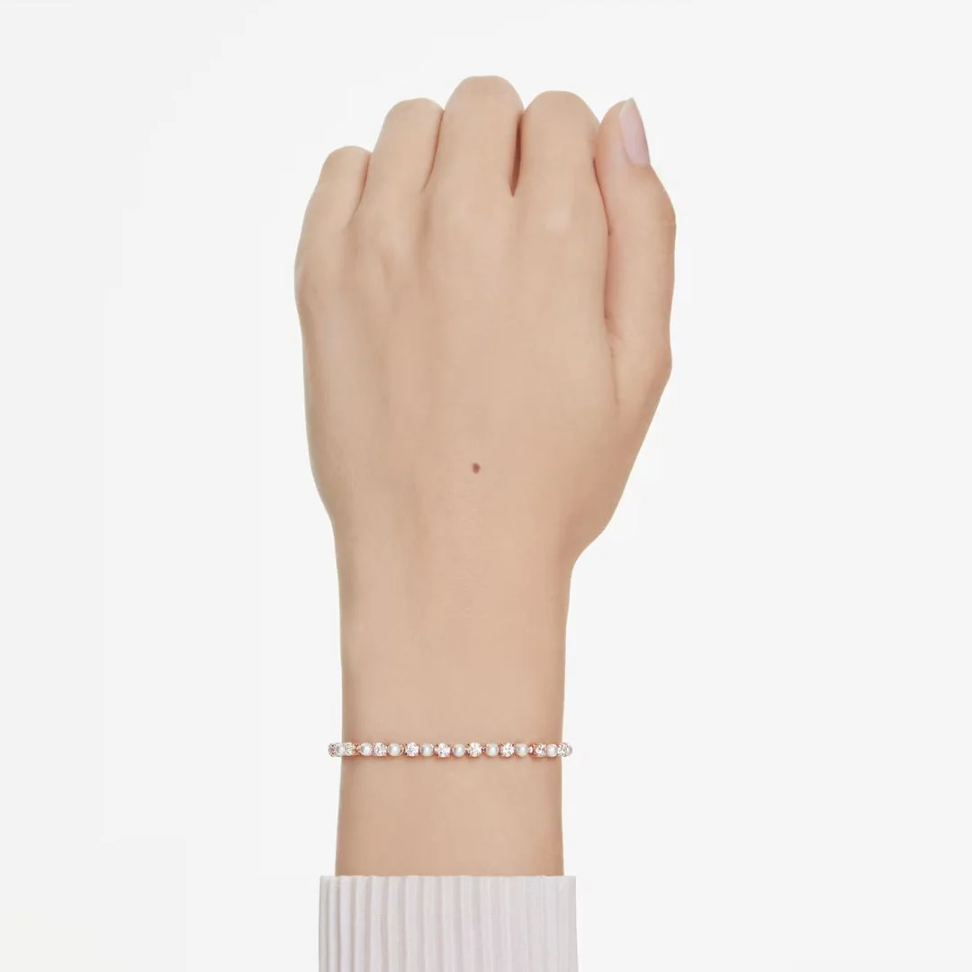Swarovski Matrix rannekoru, ruusukullanväri kirkkailla kristalleilla ja valkoisilla helmillä 5729506 - Image 2