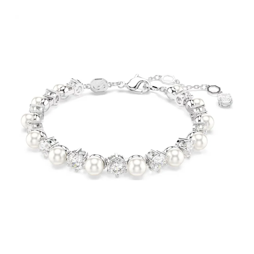 Swarovski Matrix rannekoru, vaalea metalli, kirkkaat kristallit ja valkoiset helmet, 5689625