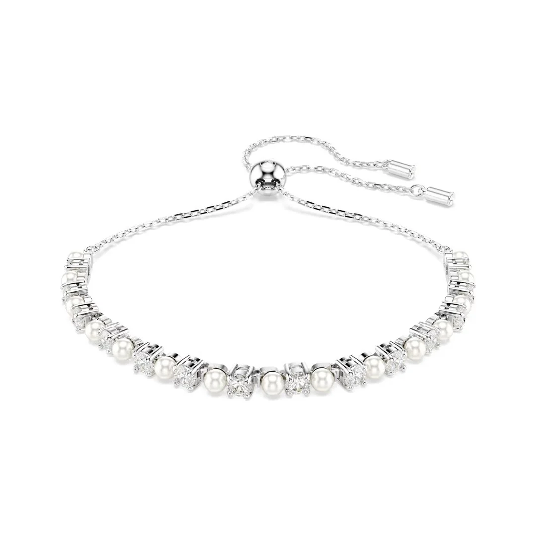 Swarovski Matrix rannekoru, vaalea metalli kirkkailla kristalleilla ja valkoisilla helmillä 5689633