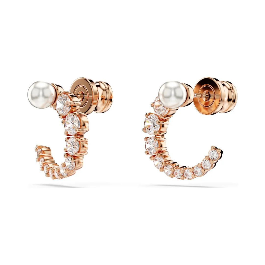 Swarovski Matrix rengaskorvakorut, ruusukullanväri kirkkailla kristalleilla ja valkoisella helmellä 5692264 - Image 3
