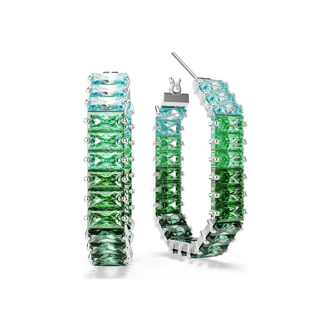 Swarovski Matrix rengaskorvakorut, vaalea metalli ja vihreät kristallit, 5705787 - Image 3