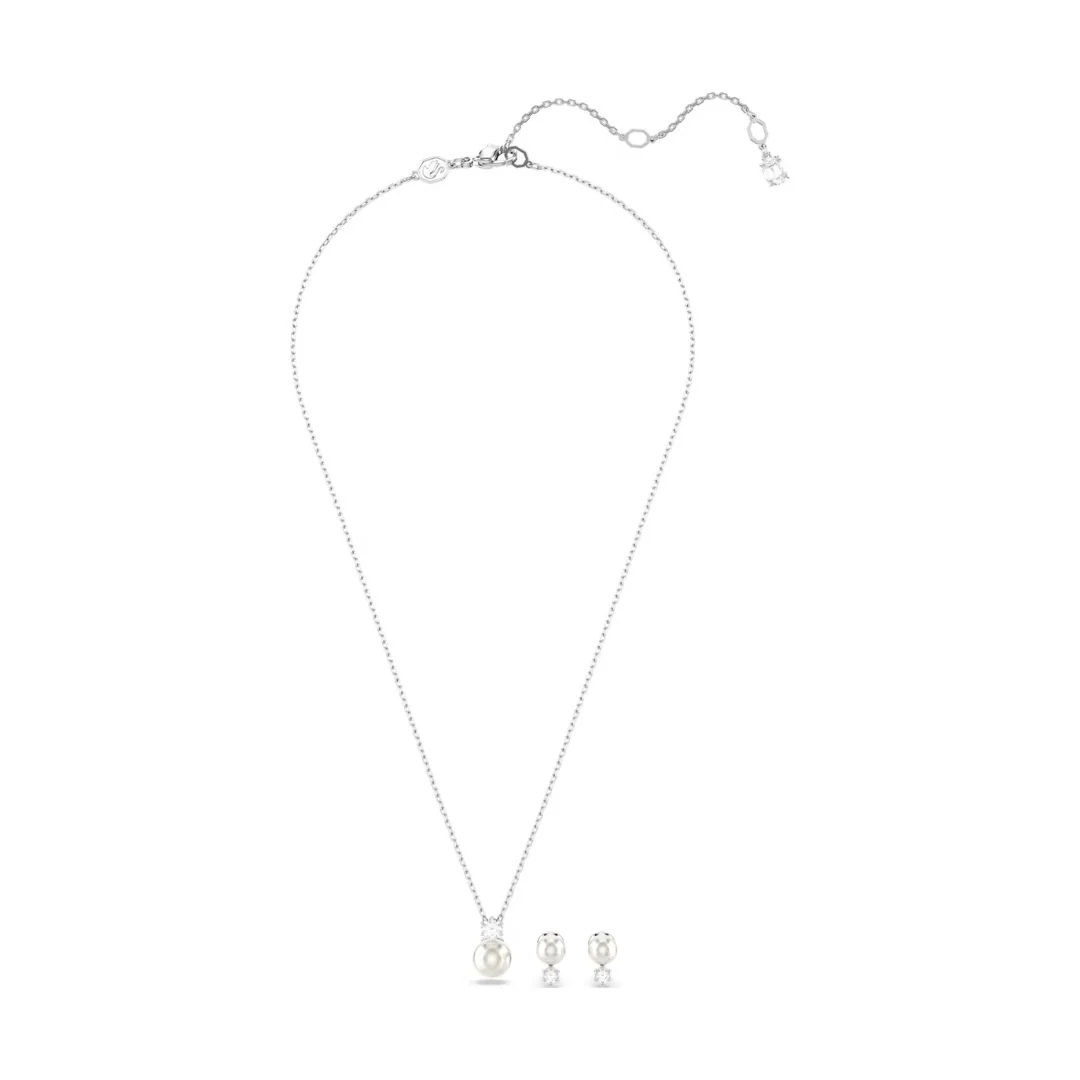 Swarovski Matrix riipus ja korvakorut, vaalea metalli kirkkaalla kristallilla ja valkoisella helmellä 5689624 - Image 3