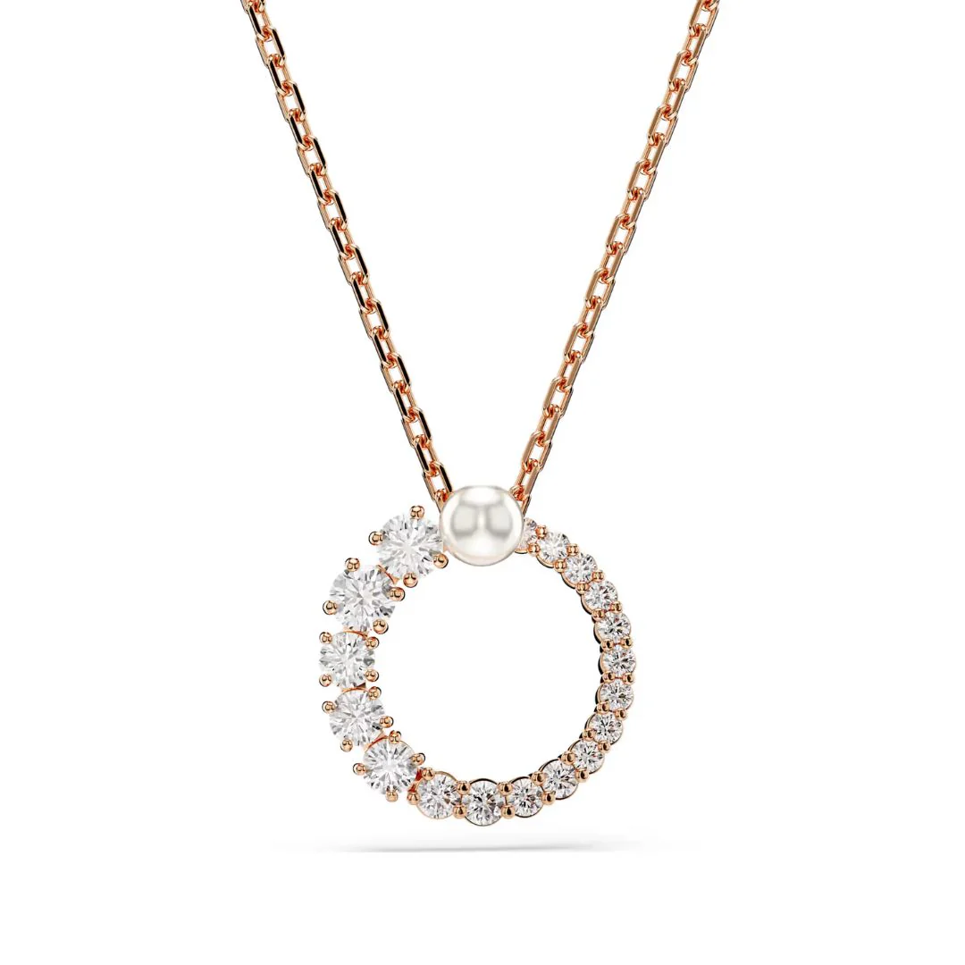 Swarovski Matrix riipus, ruusukullanväri kirkkailla kristalleilla ja valkoisella helmellä 5692265