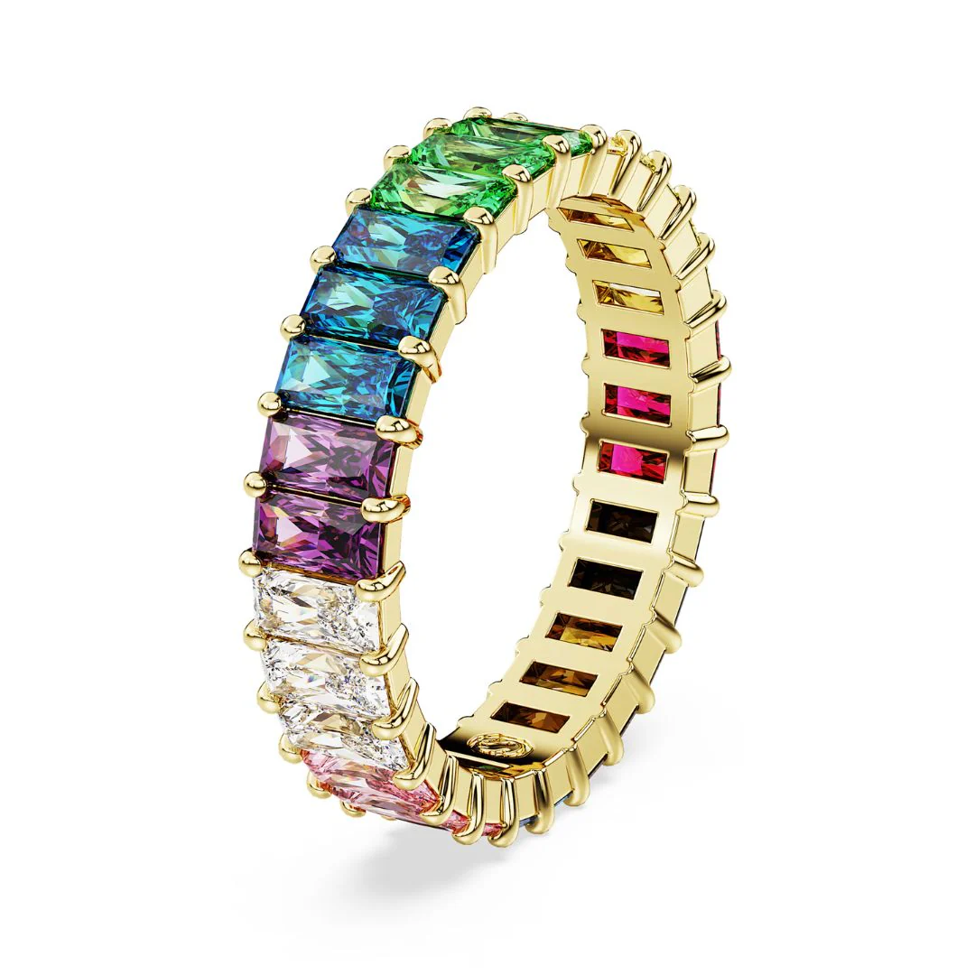 Swarovski Matrix sormus, keltakulta ja eri väriset kristallit, 5686632