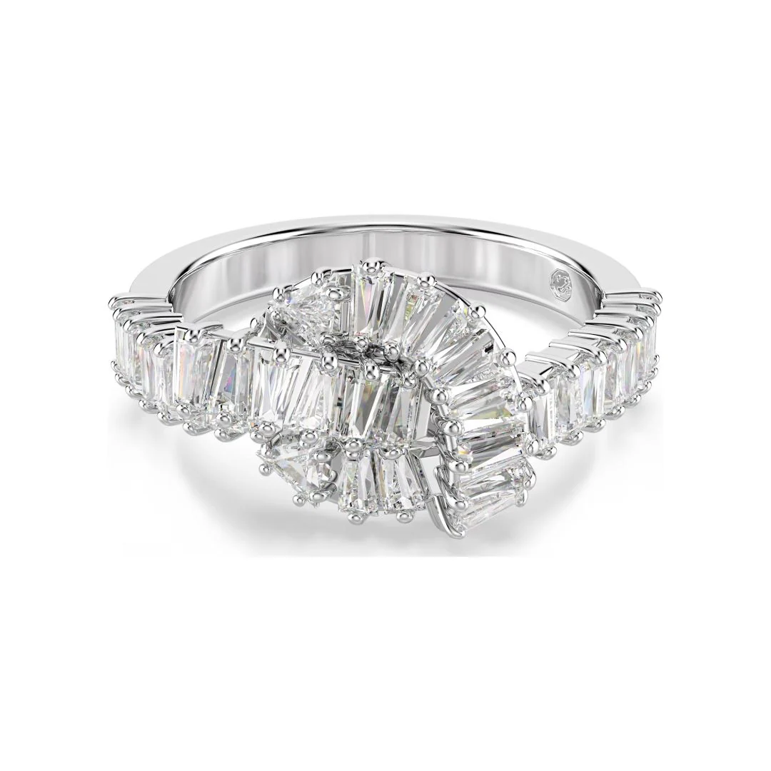 Swarovski Matrix sormus, vaalea metalli ja kirkkaat kristallit