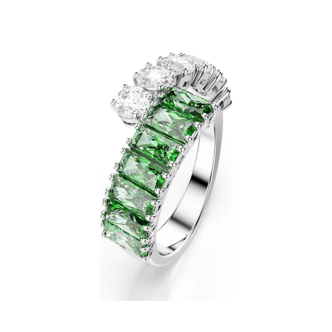 Swarovski Matrix sormus, vaalea metalli, kirkkaat ja vihreät kristallit - Image 2