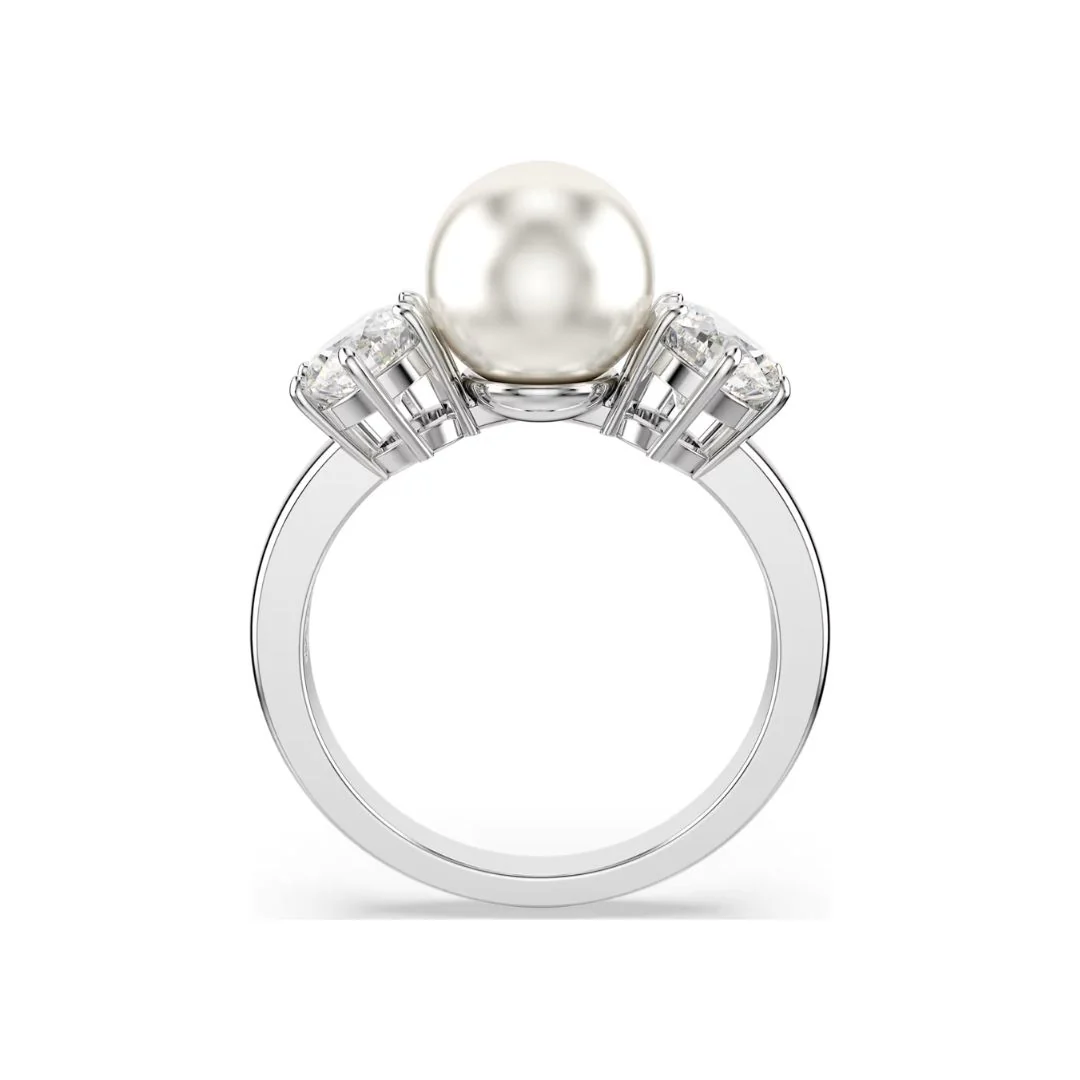Swarovski Matrix sormus, vaalea metalli kirkkailla kristalleilla ja valkoisella helmellä - Image 3