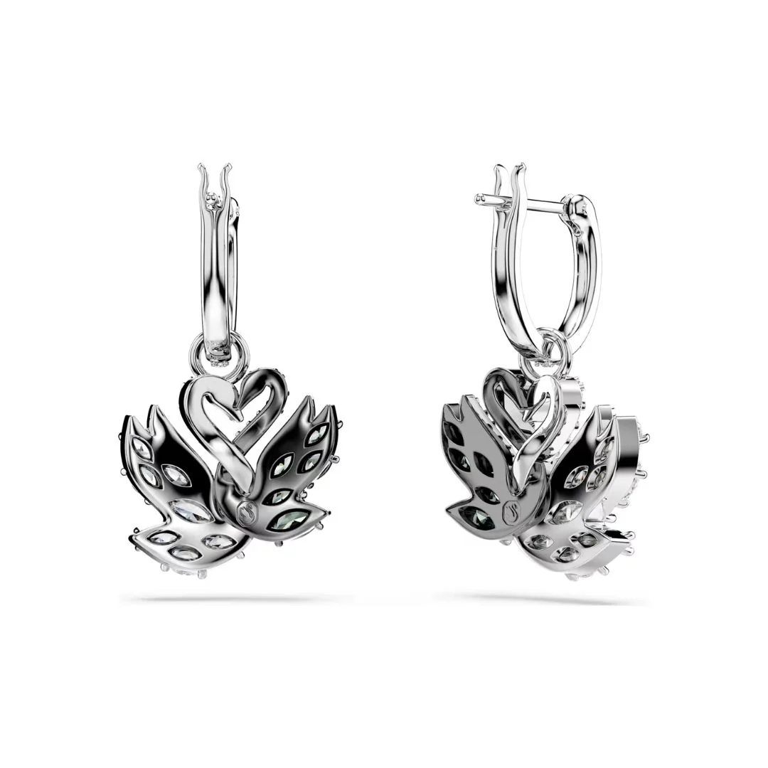Swarovski Swan korvakorut, vaalea metalli ja mustat kristallit, 5705728 - Image 3