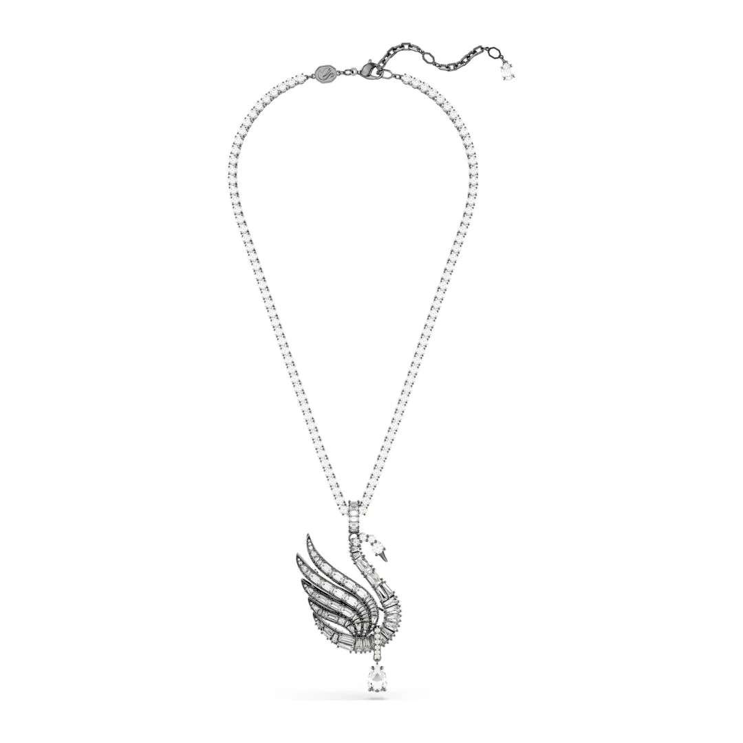 Swarovski Swan riipus ja rintakoru, tumma metalli, kirkkaat kristallit ja valkoiset helmet, 5723411 - Image 3