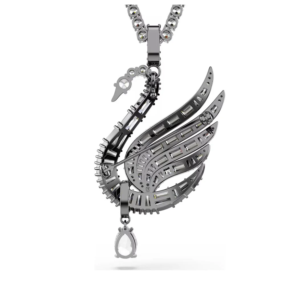 Swarovski Swan riipus ja rintakoru, tumma metalli, kirkkaat kristallit ja valkoiset helmet, 5723411 - Image 4