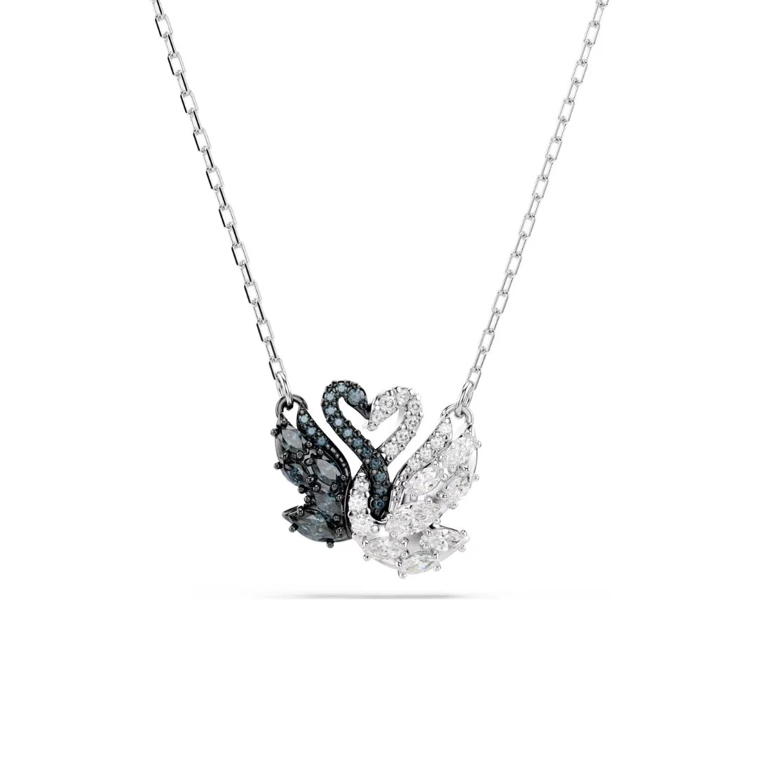 Swarovski Swan riipus, vaalea metalli ja mustat kristallit, 5705721
