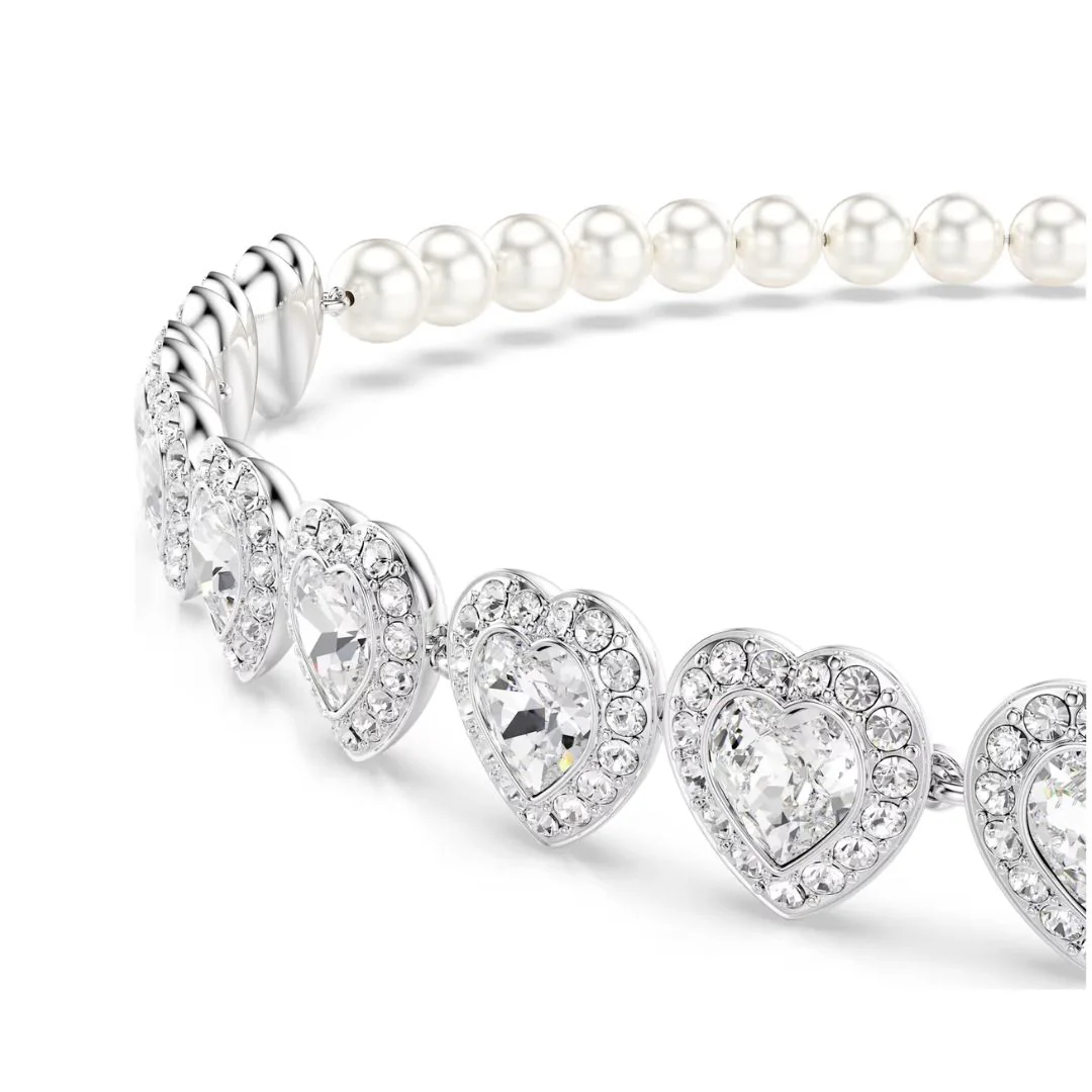 Swarovski x Ariana Grande Tennis Choker kaulakoru, vaalea metalli, kirkkaat kristallit ja valkoiset helmet, 5720861 - Image 5