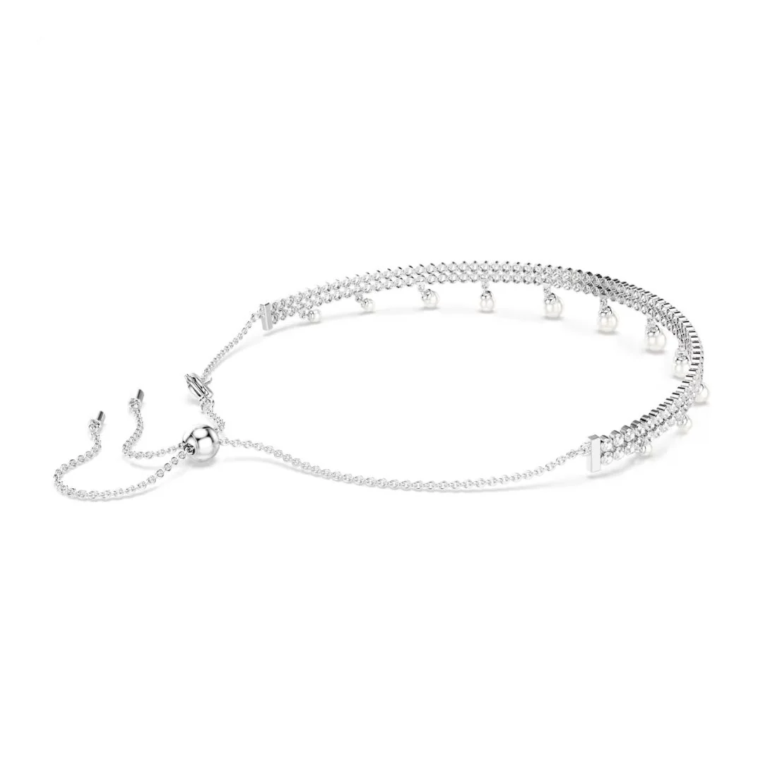 Swarovski x Ariana Grande Choker kaulakoru, vaalea metalli, kirkkaat kristallit ja valkoiset helmet, 5720865 - Image 4