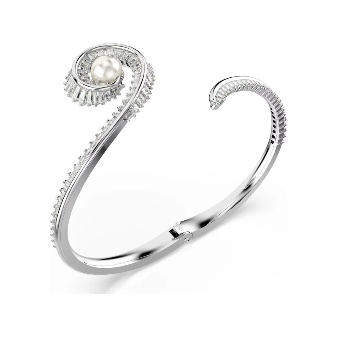 Swarovski x Ariana Grande rannekoru, vaalea metalli, kirkkaat kristallit ja valkoinen helmi - Image 3