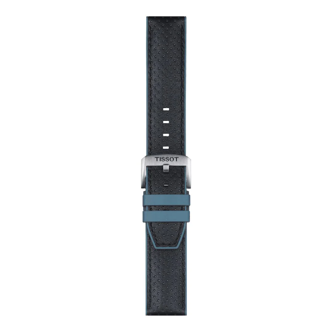 Tissot ranneke, 22 mm, musta nahka ja sininen silikoni, T852046785 - Image 3