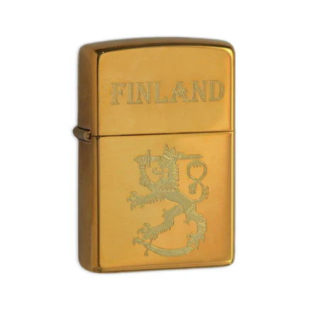 Zippo sytytin, Suomi Leijona Finland, kiiltävä messinki