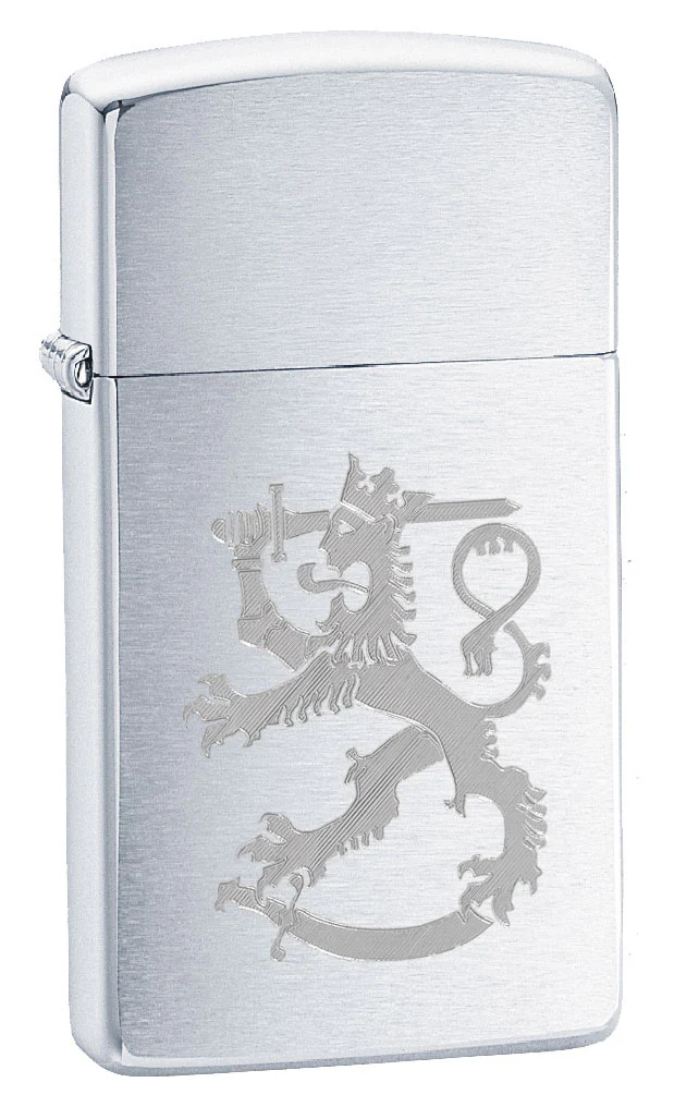 Zippo sytytin, Suomi Leijona, harjattu kromi, kapea malli
